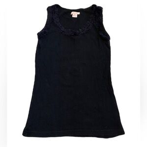 Isaac Mizrahi Black Ribbed Tank Top with Ruffle Trim - Small